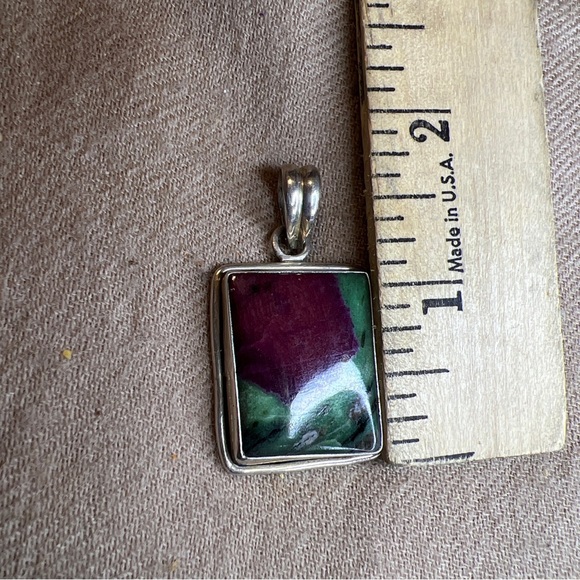 Vintage, rectangular, genuine, ruby in zoisite sterling silver, 925 pendant - Picture 4 of 7